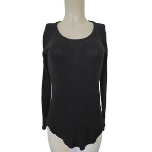 Chaser Black Ribbed Lightweight Waffle Knit Long Sleeve Women's Top S